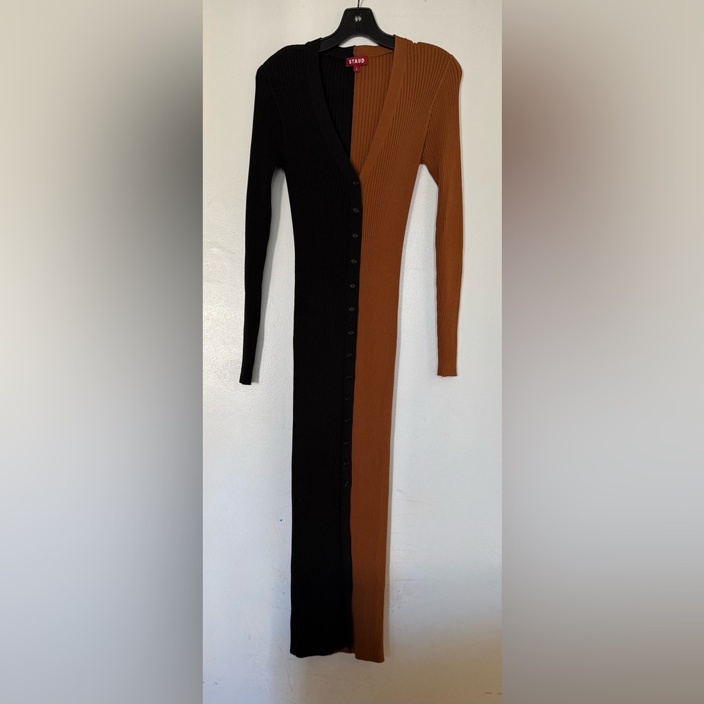 Staud shoko sweater dress tan and black, size S, pre-owned - Picture 5 of 9
